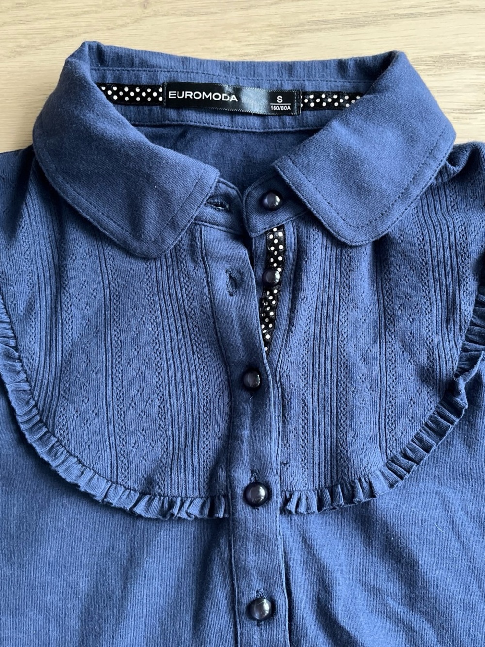 Navy Ruffle-Collar Polo Top - Picture 4 of 4